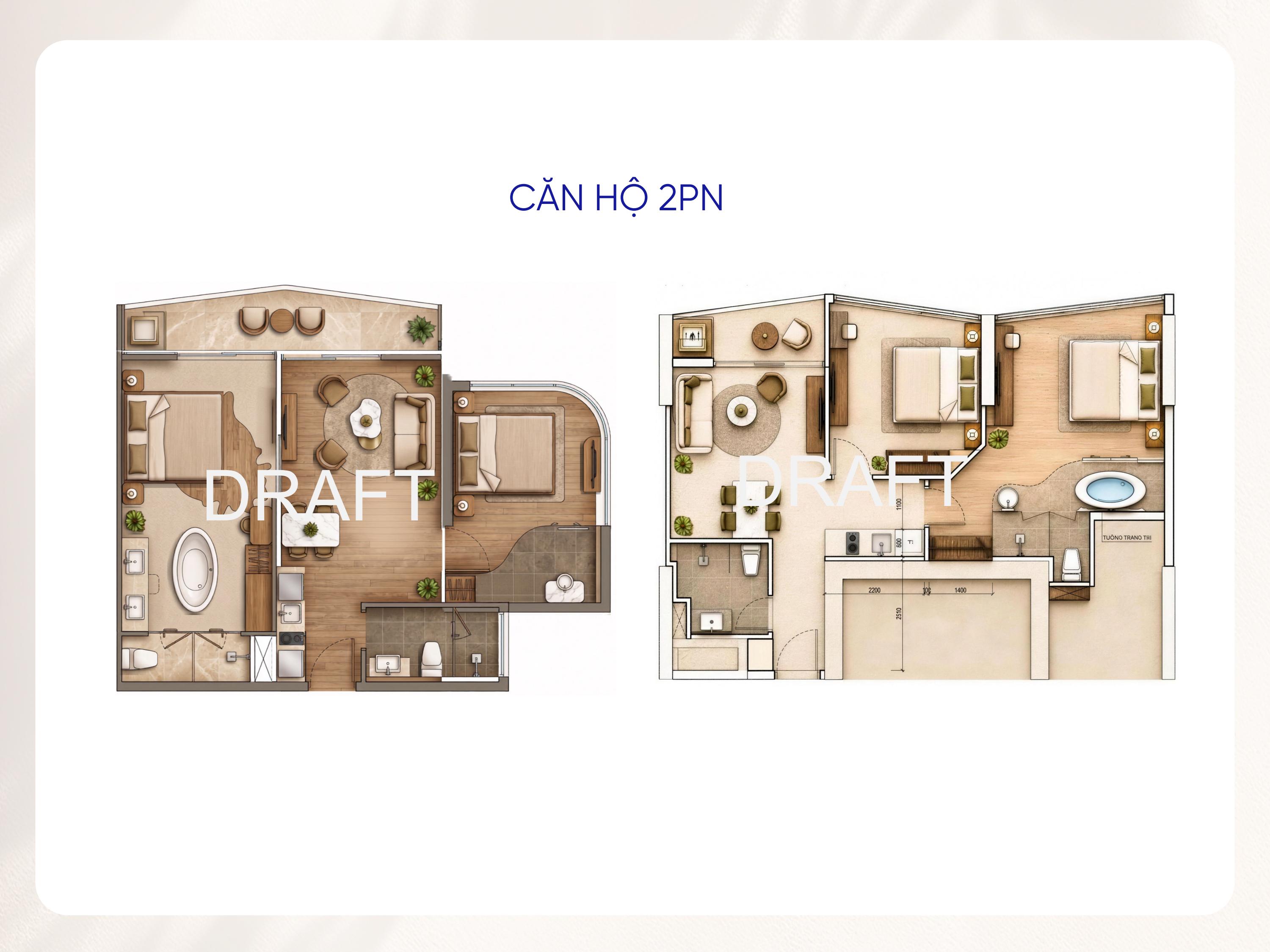 Layout căn hộ 2PN Alora Nha Trang